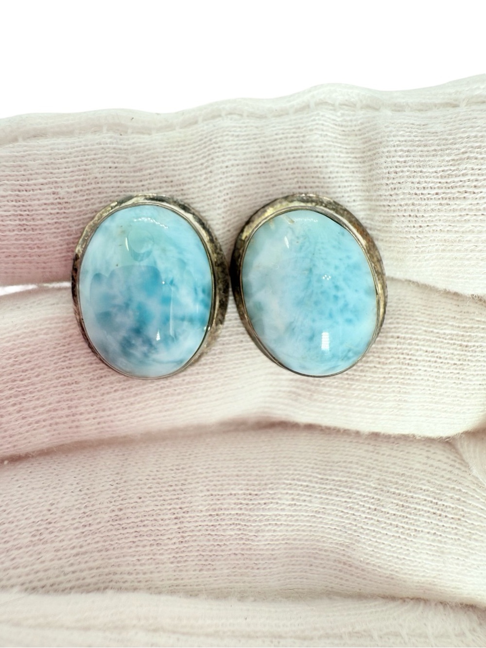 Sterling Silver Larimar Oval Stud Earrings in Light Blue